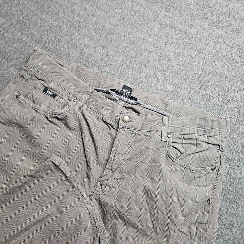 Hugo Boss Pants Mens 40x34 Grey Plaid Kansas-10 Regular Fit Italian Fabric
